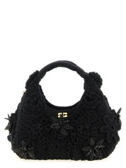 Ganni Black Organic Cotton Mini Hobo Crochet Handbag