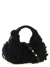 Ganni Black Organic Cotton Mini Hobo Crochet Handbag