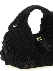 Ganni Black Organic Cotton Mini Hobo Crochet Handbag