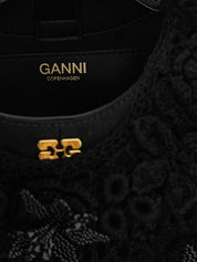 Ganni Black Organic Cotton Mini Hobo Crochet Handbag