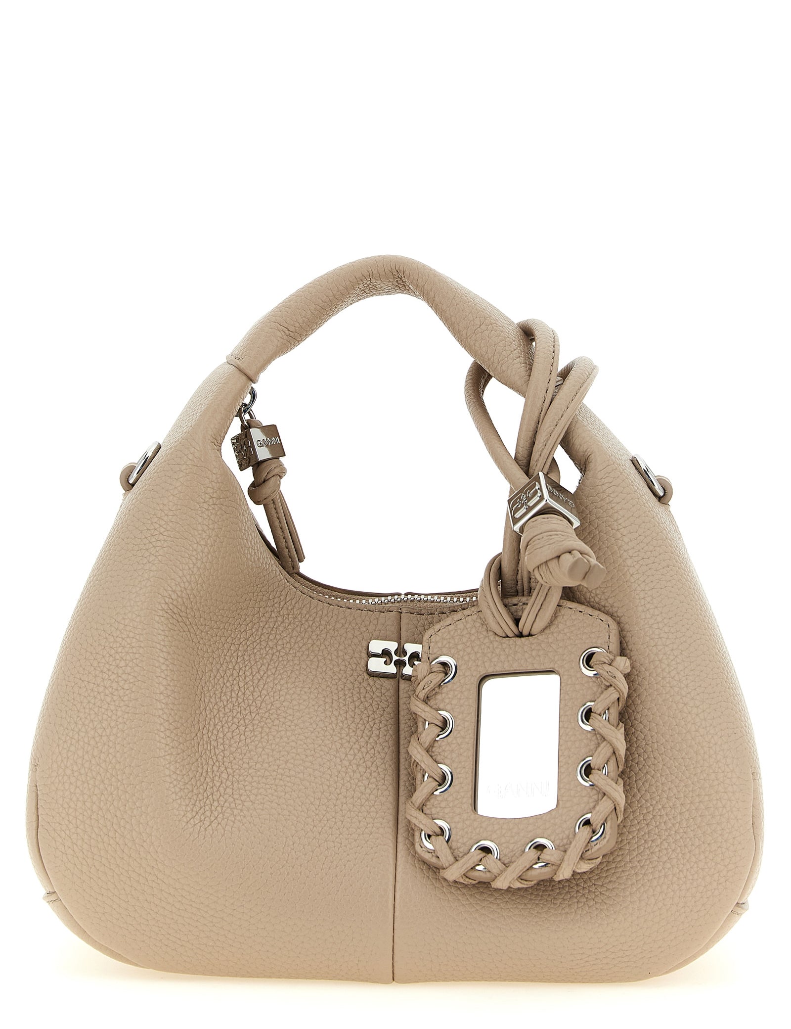 Ganni Beige Faux Leather Mini Hobo Bag