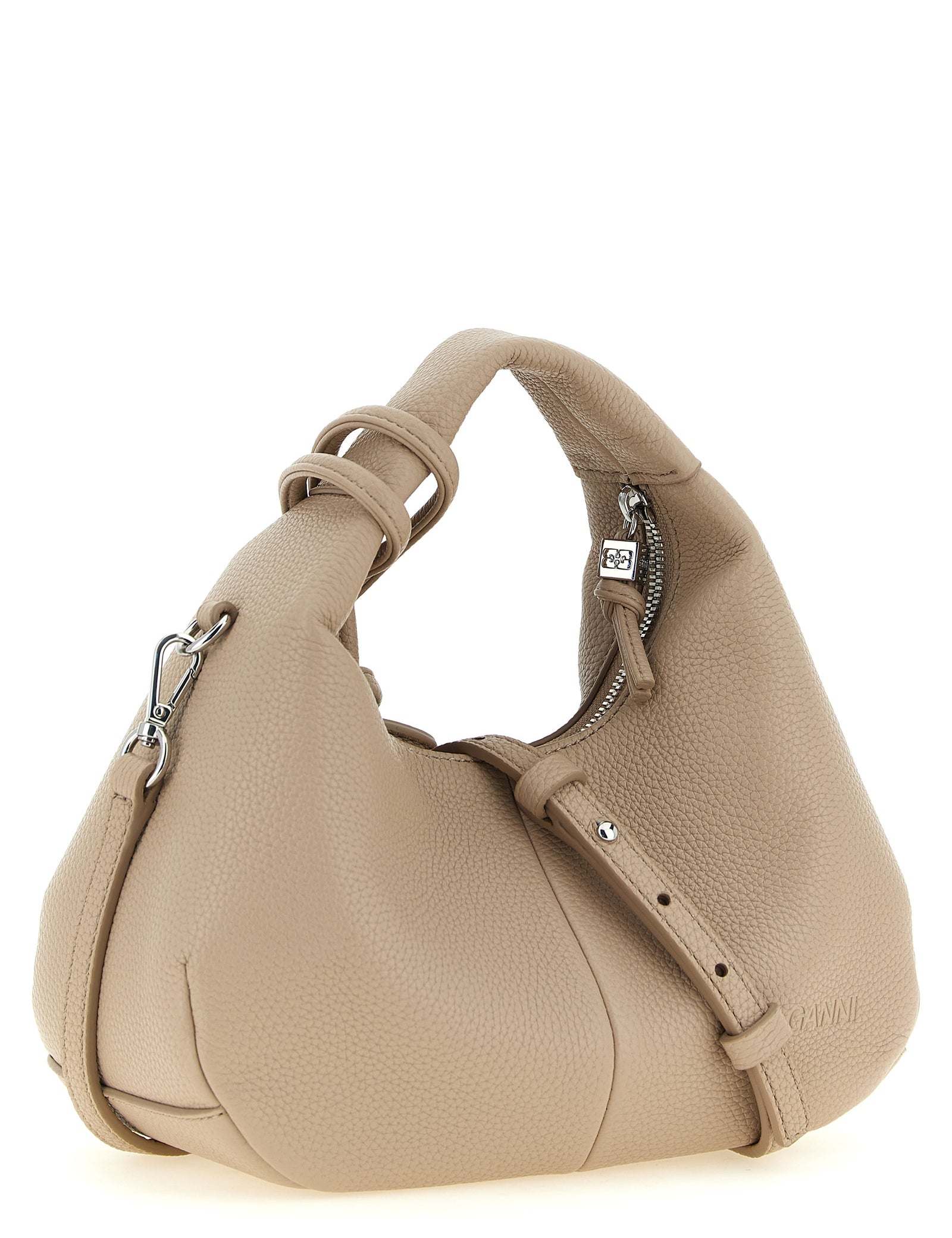 Ganni Beige Faux Leather Mini Hobo Bag