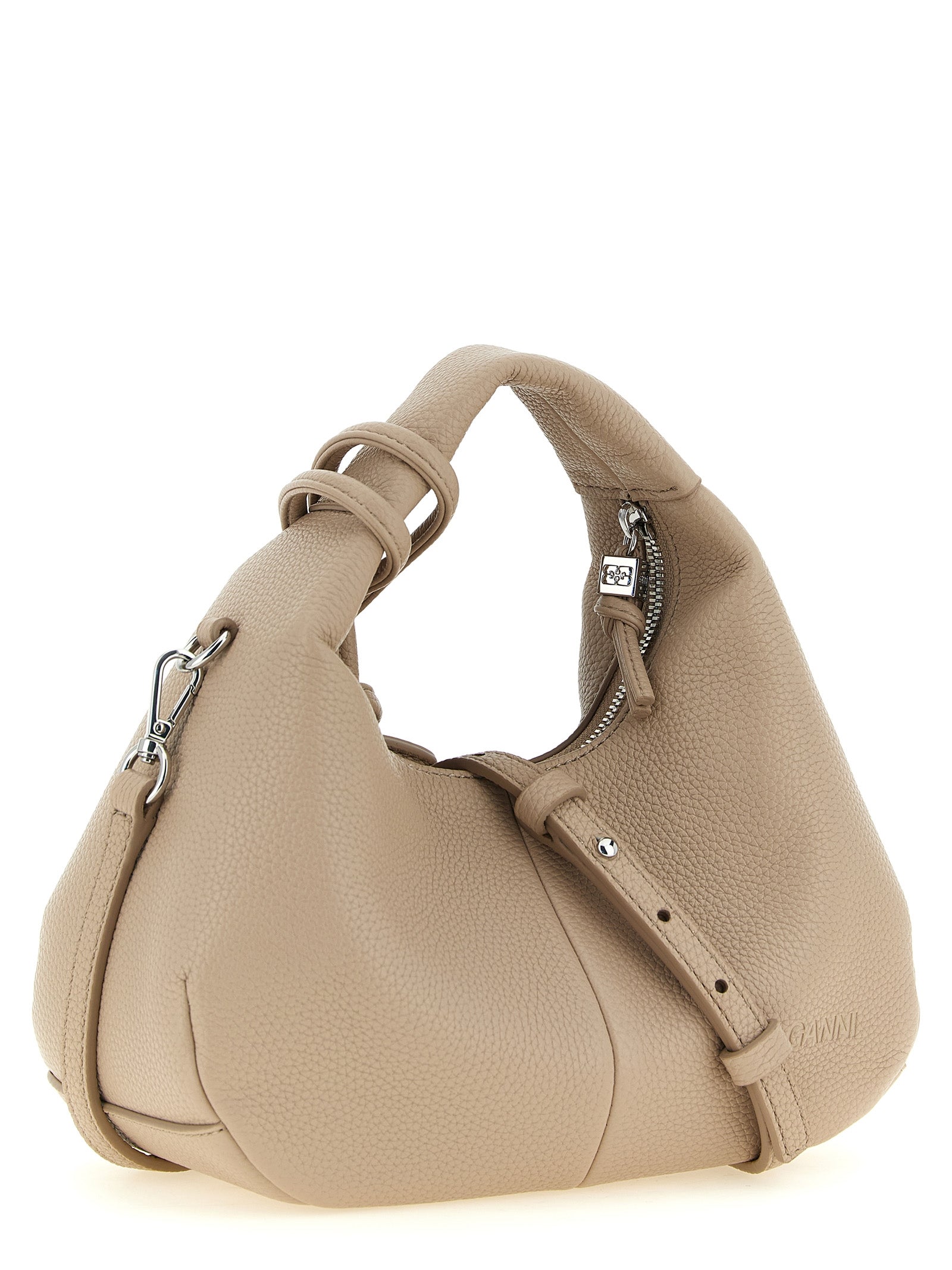 Ganni Beige Faux Leather Mini Hobo Bag