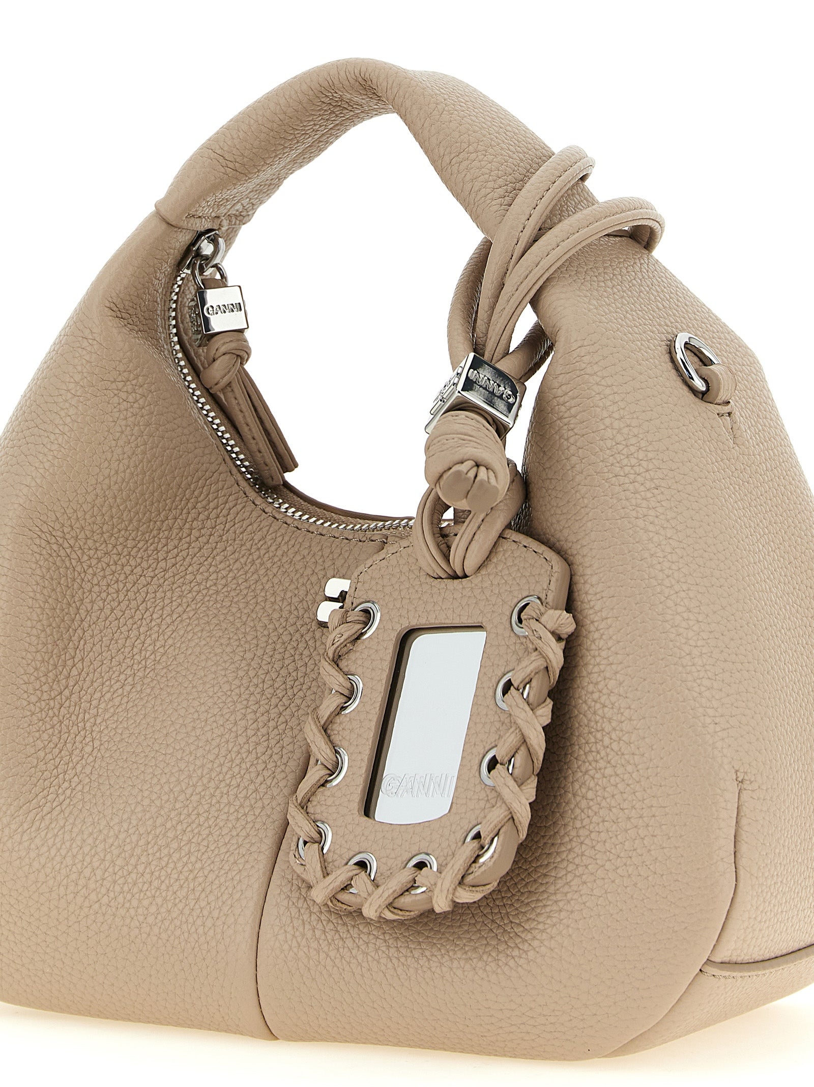 Ganni Beige Faux Leather Mini Hobo Bag