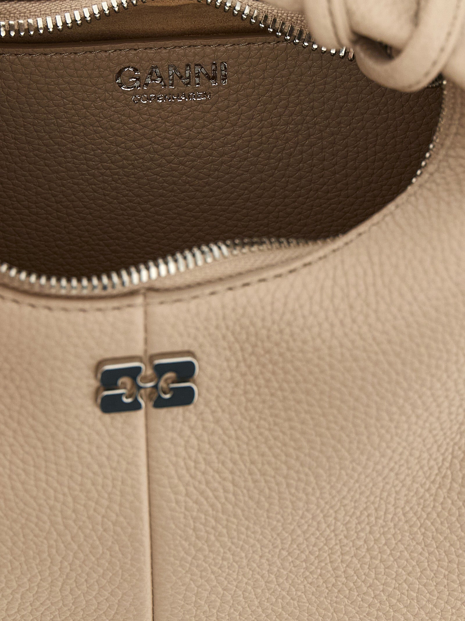Ganni Beige Faux Leather Mini Hobo Bag