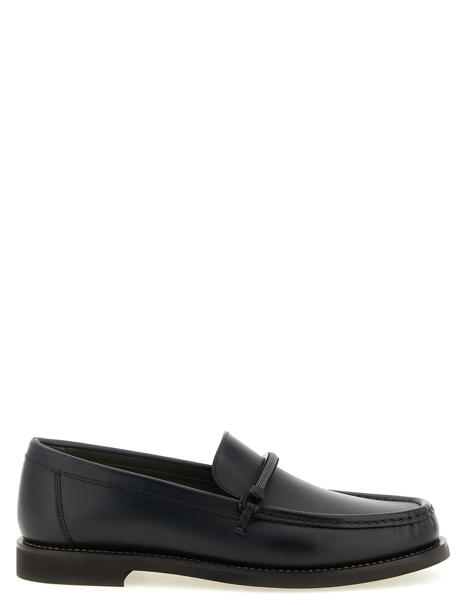 Brunello Cucinelli Black Calfskin Penny Loafers