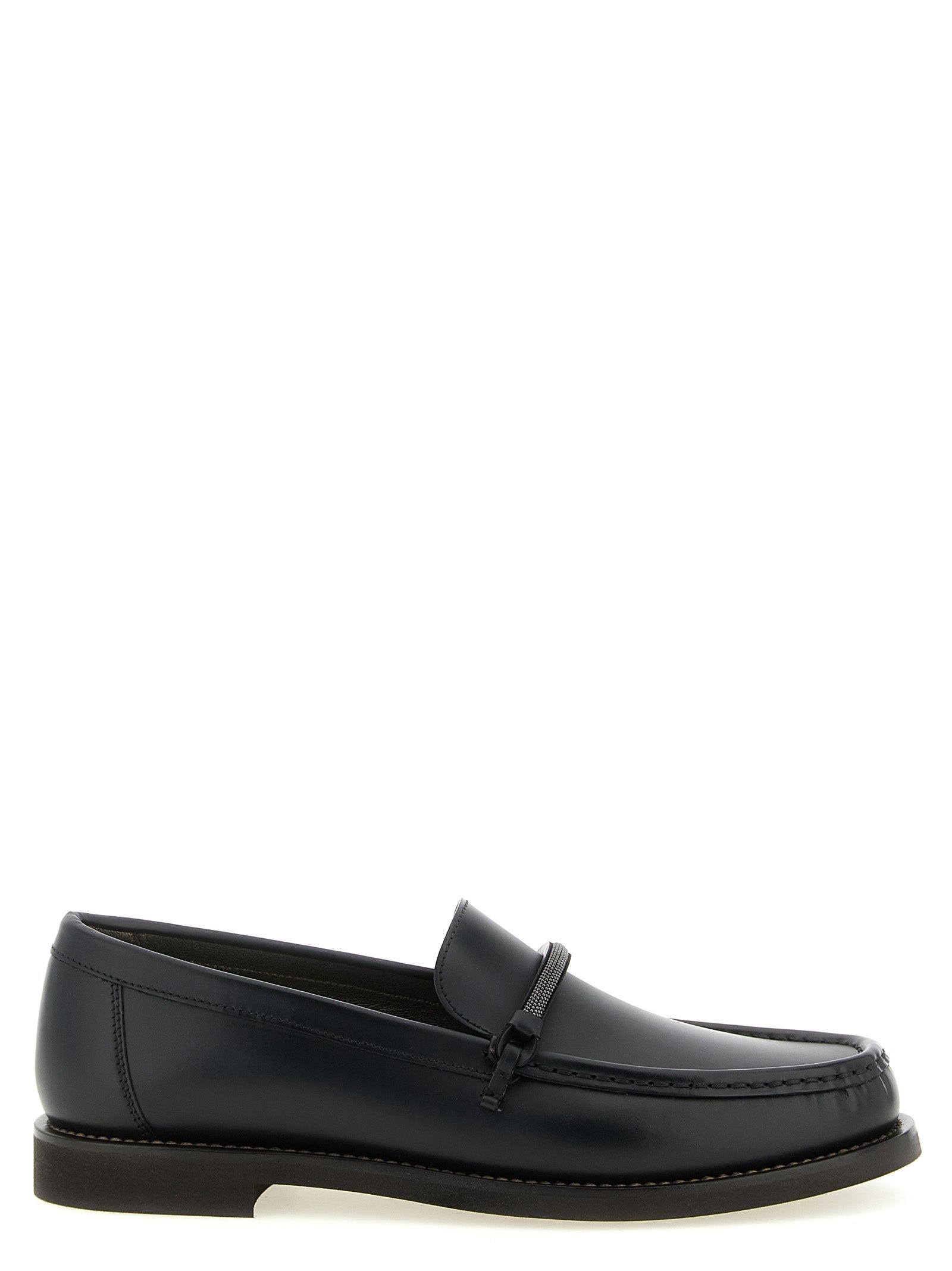 Brunello Cucinelli Black Calfskin Penny Loafers