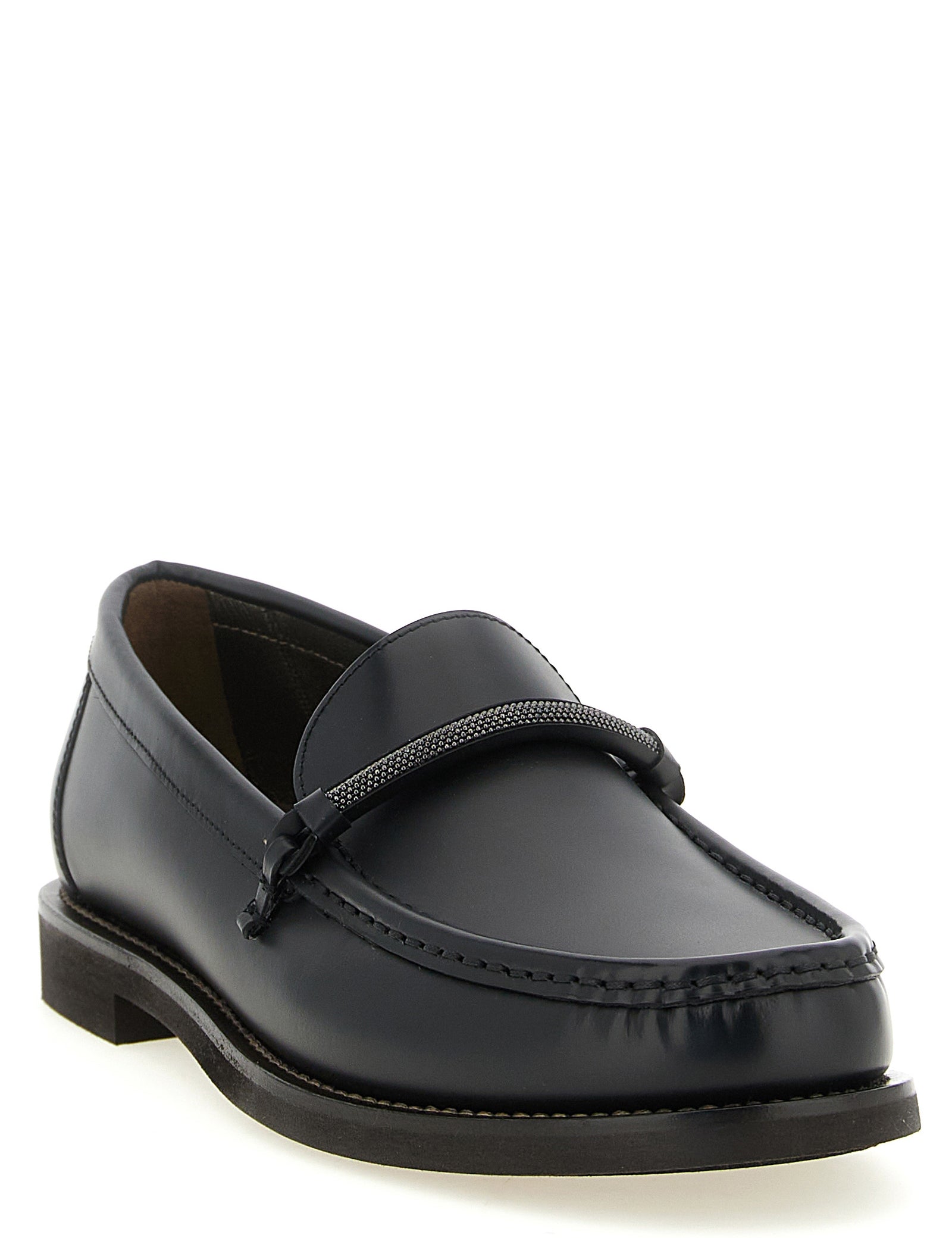 Brunello Cucinelli Black Calfskin Penny Loafers