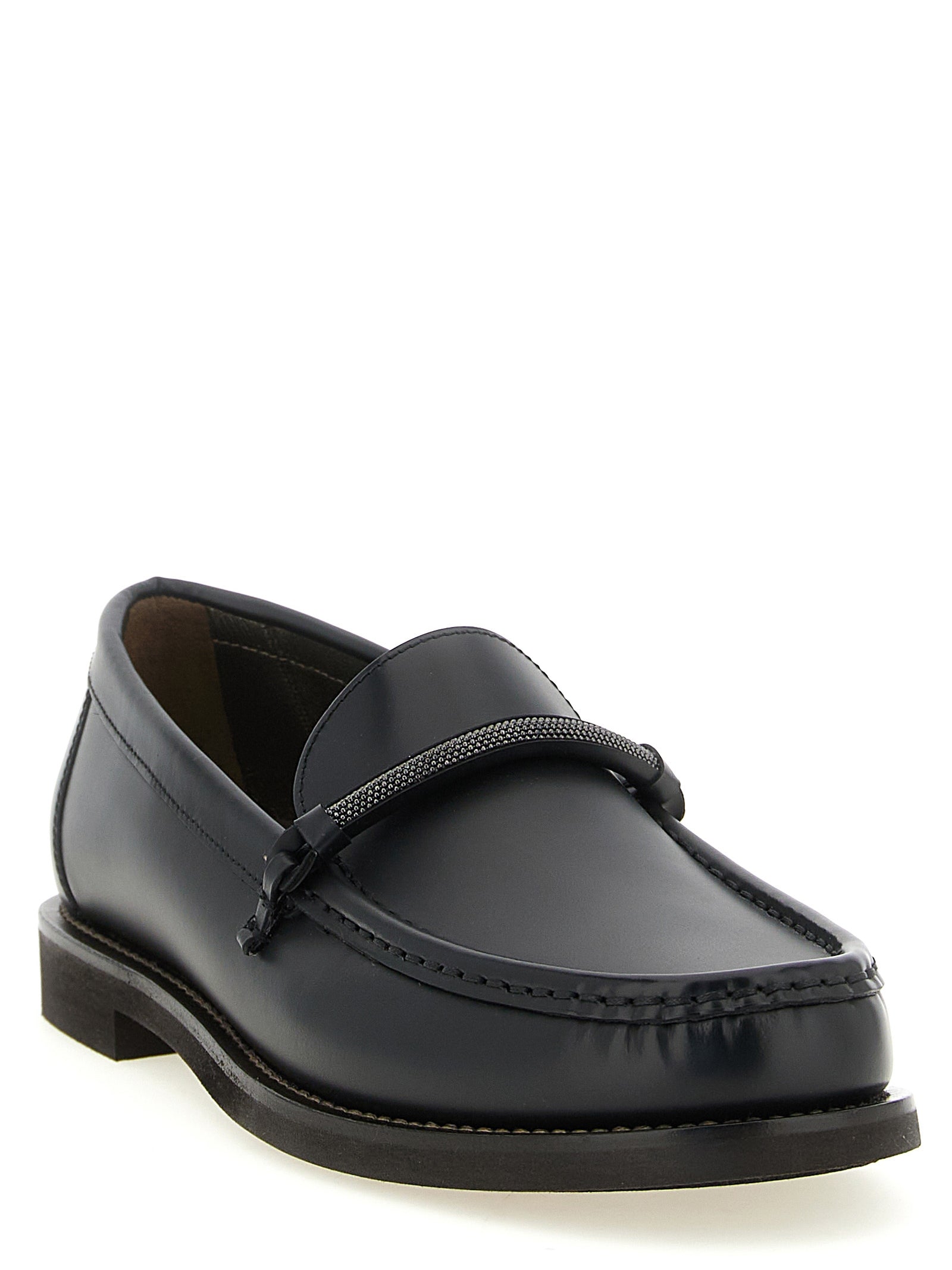 Brunello Cucinelli Black Calfskin Penny Loafers