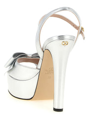 Valentino Garavani Silver Laminated Leather Stiletto Heel Sandals