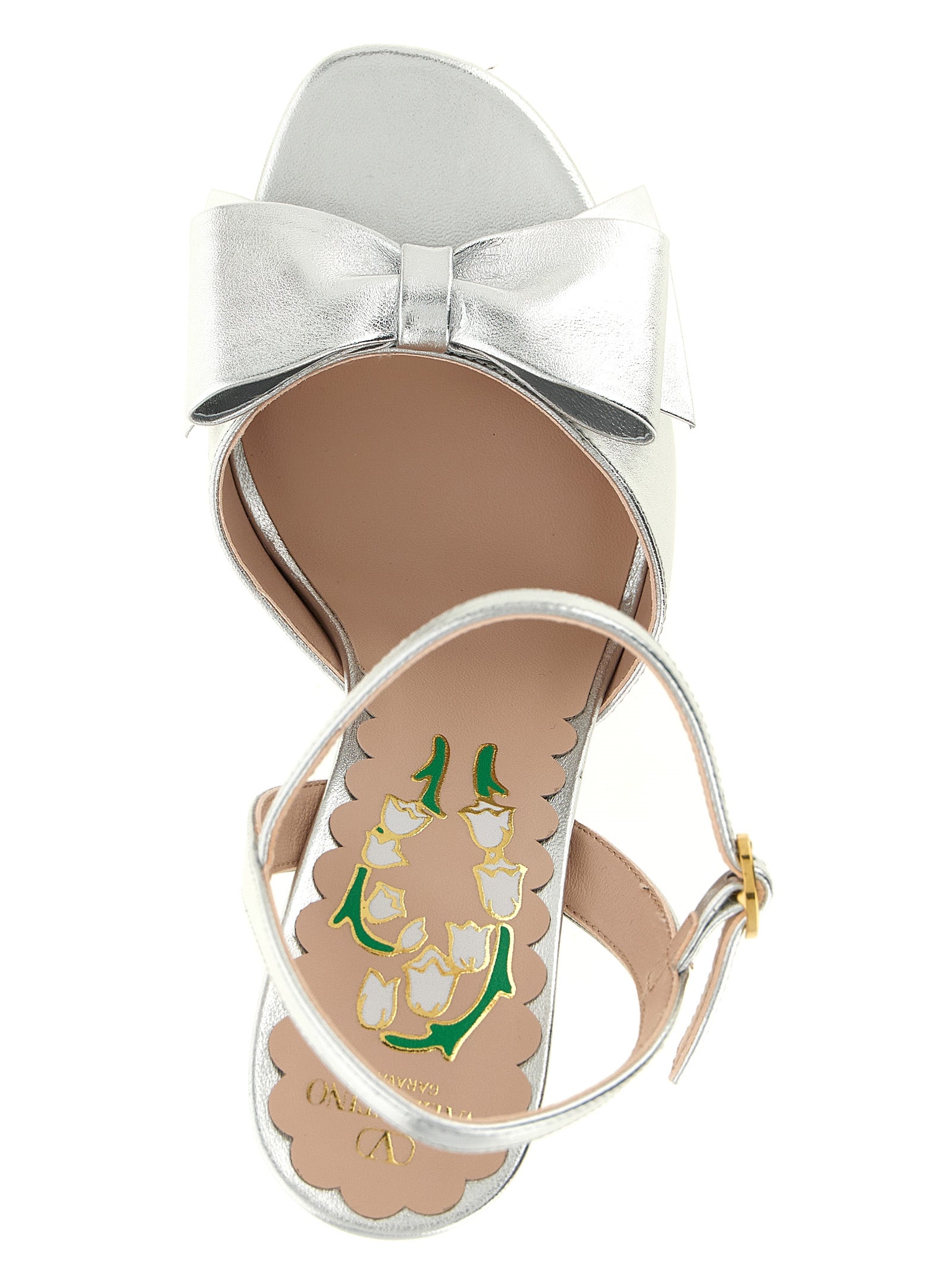 Valentino Garavani Silver Laminated Leather Stiletto Heel Sandals