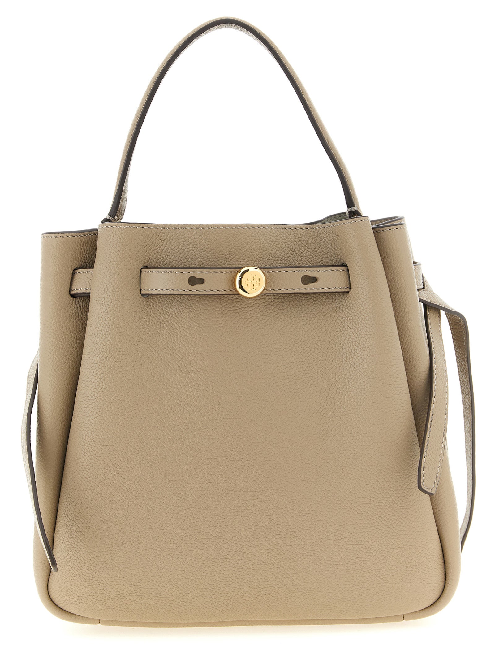 Tory Burch Beige Hammered Leather Bucket Bag