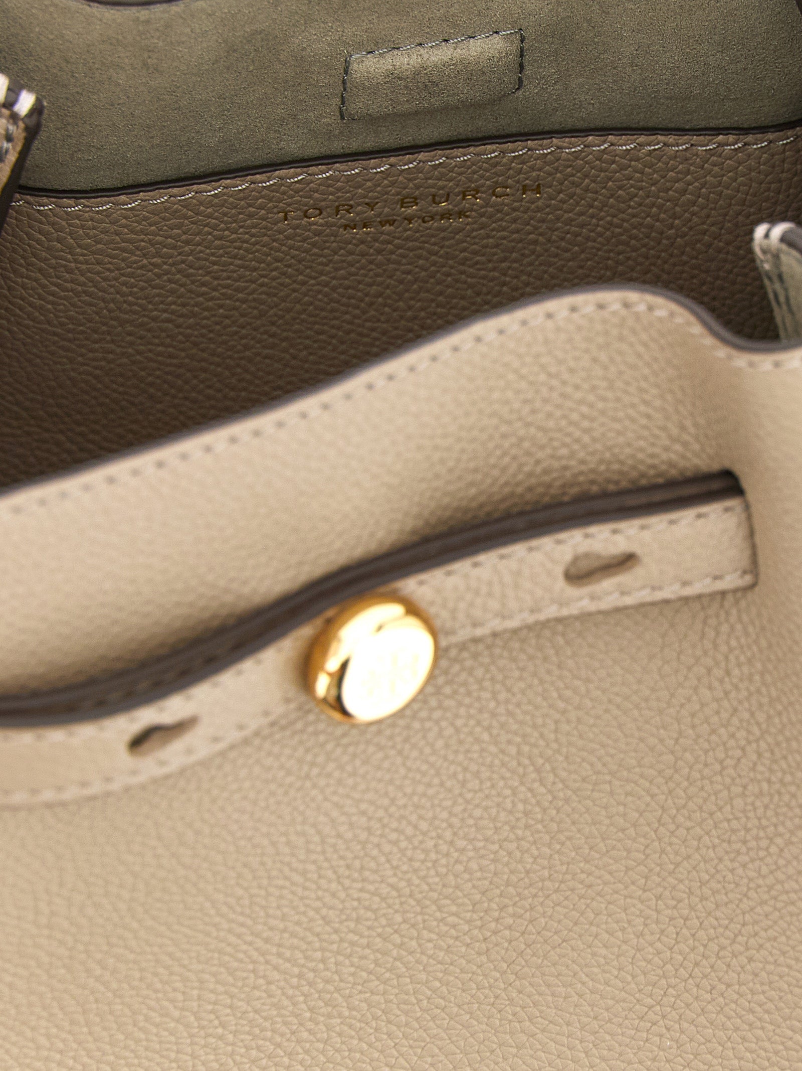 Tory Burch Beige Hammered Leather Bucket Bag