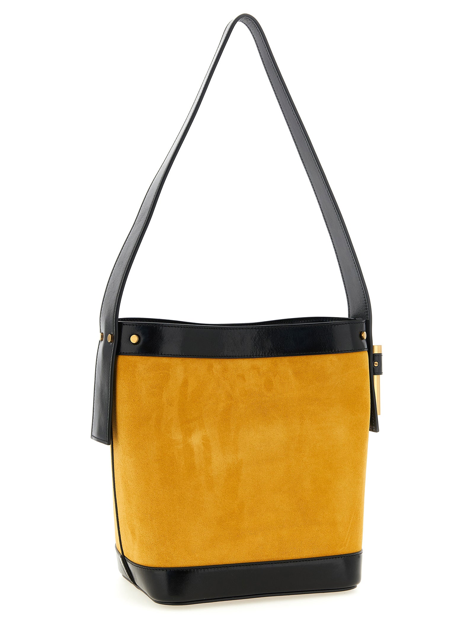 Versace Yellow Calfskin Small ‘Pivot’ Bucket Bag