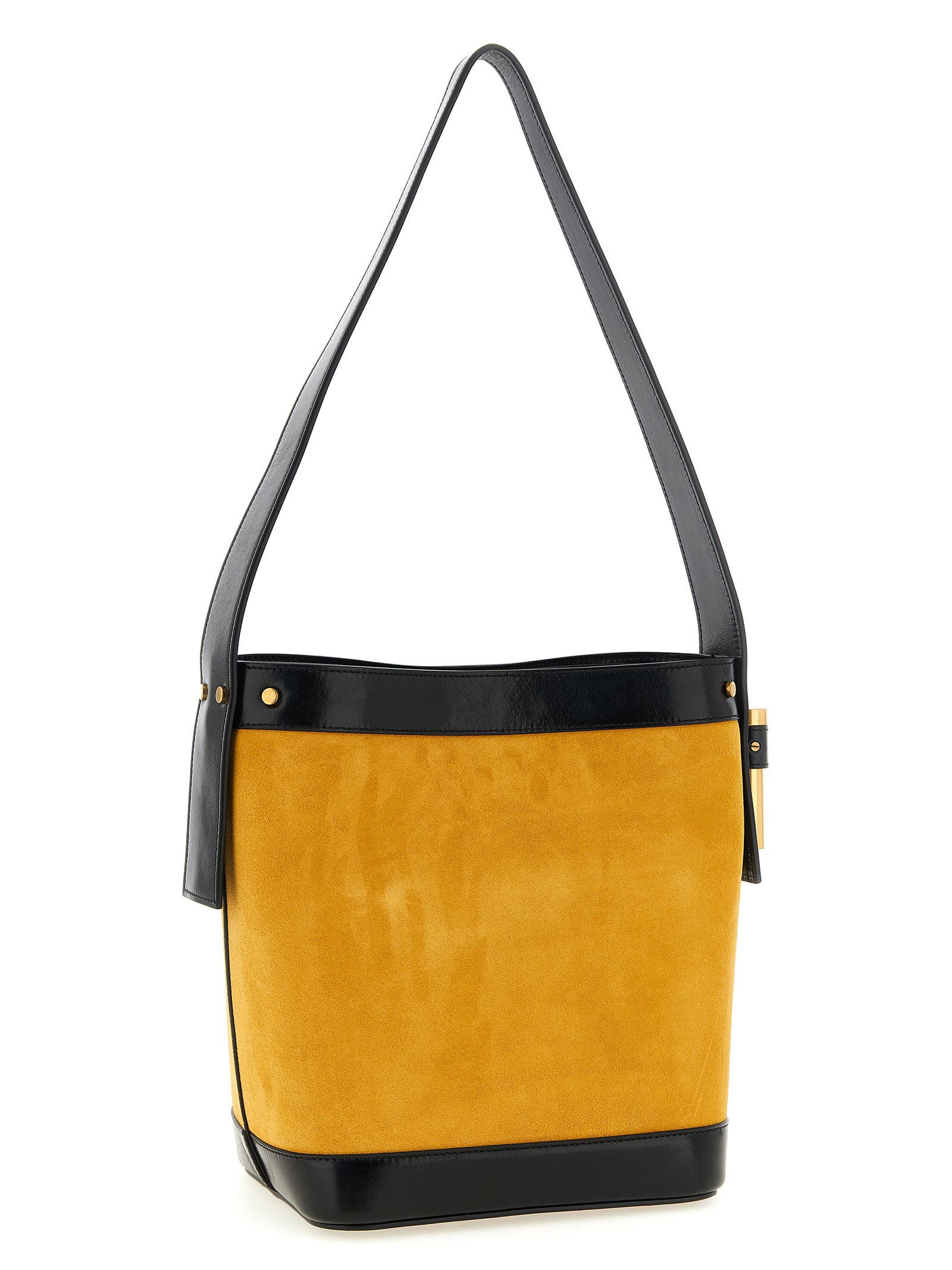 Versace Yellow Calfskin Small ‘Pivot’ Bucket Bag
