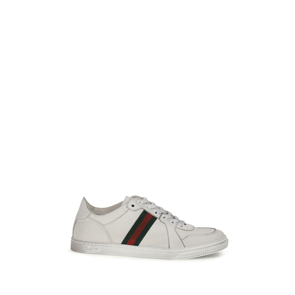 Gucci White Lambskin Low Top Sneakers