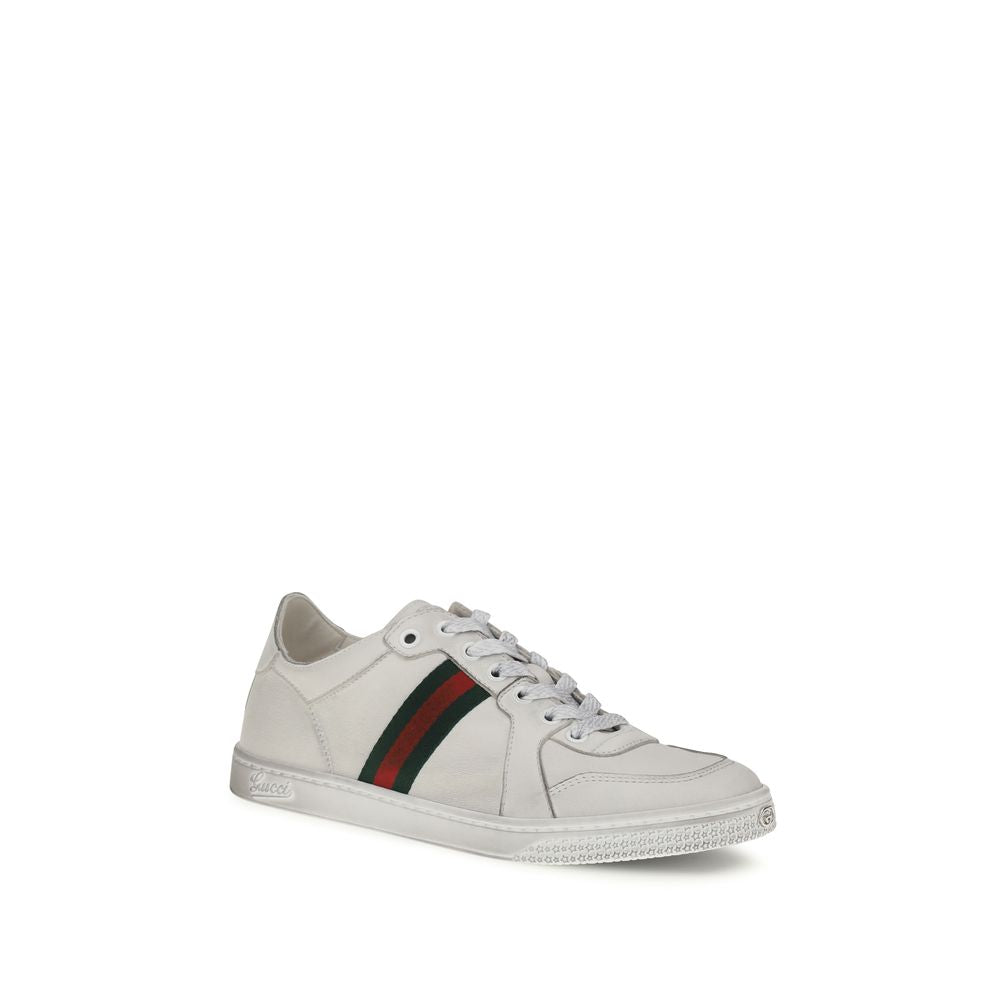 Gucci White Lambskin Low Top Sneakers