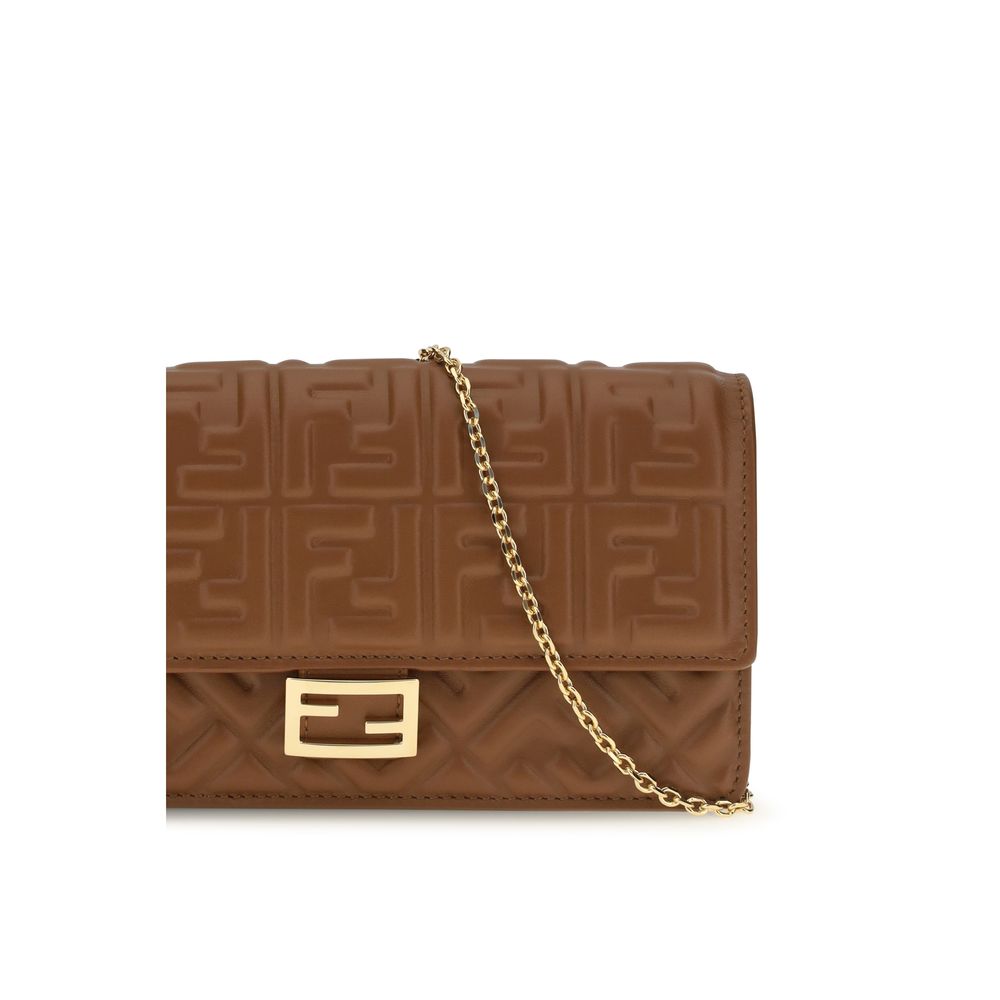 Fendi Brown Calf Leather Chain Wallet