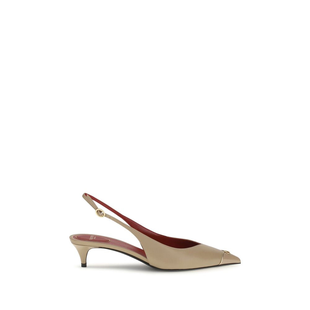 Valentino Garavani Beige Calf Leather Kitten-Heel Slingback Pumps