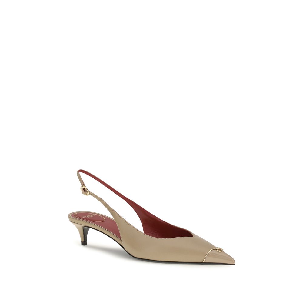 Valentino Garavani Beige Calf Leather Kitten-Heel Slingback Pumps