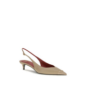 Valentino Garavani Beige Calf Leather Kitten-Heel Slingback Pumps