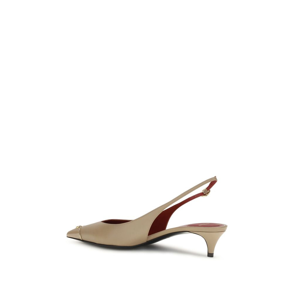Valentino Garavani Beige Calf Leather Kitten-Heel Slingback Pumps