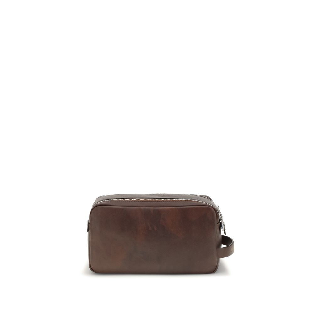 Brunello Cucinelli Brown Calf Leather Beauty Case