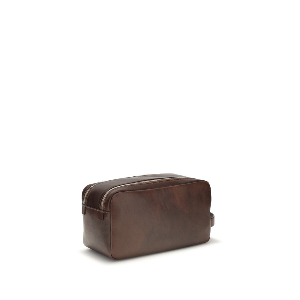 Brunello Cucinelli Brown Calf Leather Beauty Case