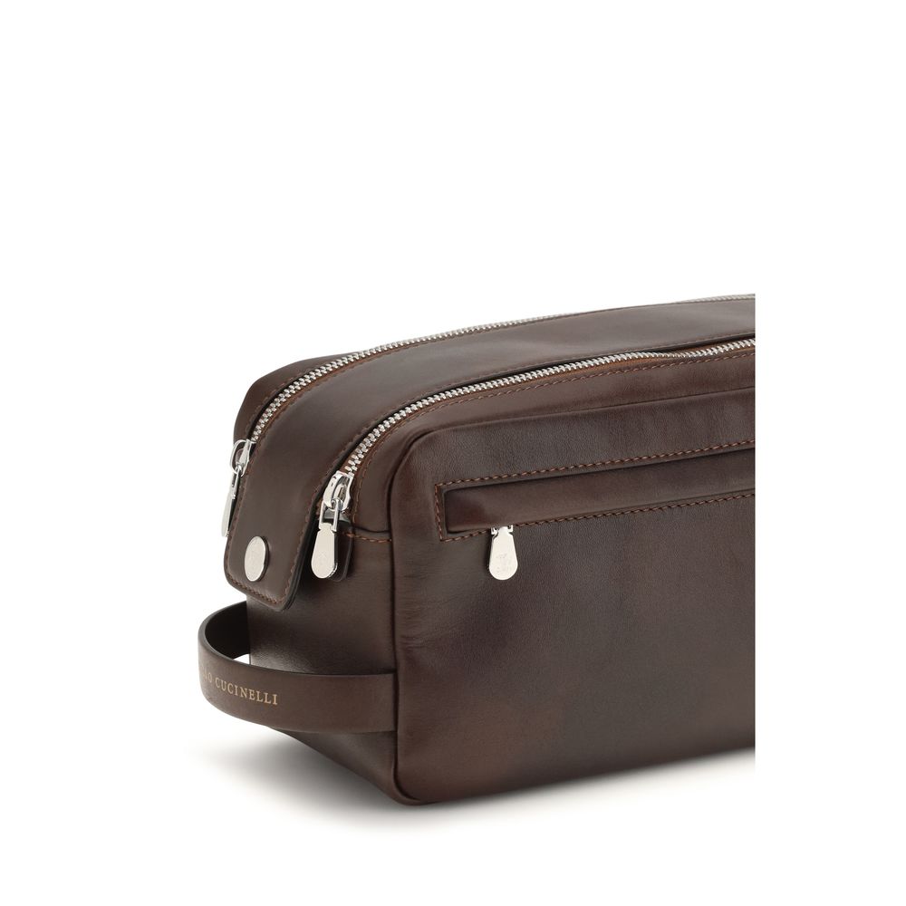 Brunello Cucinelli Brown Calf Leather Beauty Case