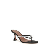 Amina Muaddi Black Silk Stiletto Heel Sandals