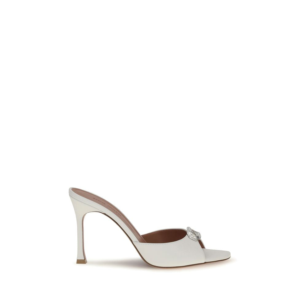 Amina Muaddi White Calf Leather Stiletto Heel Sandals
