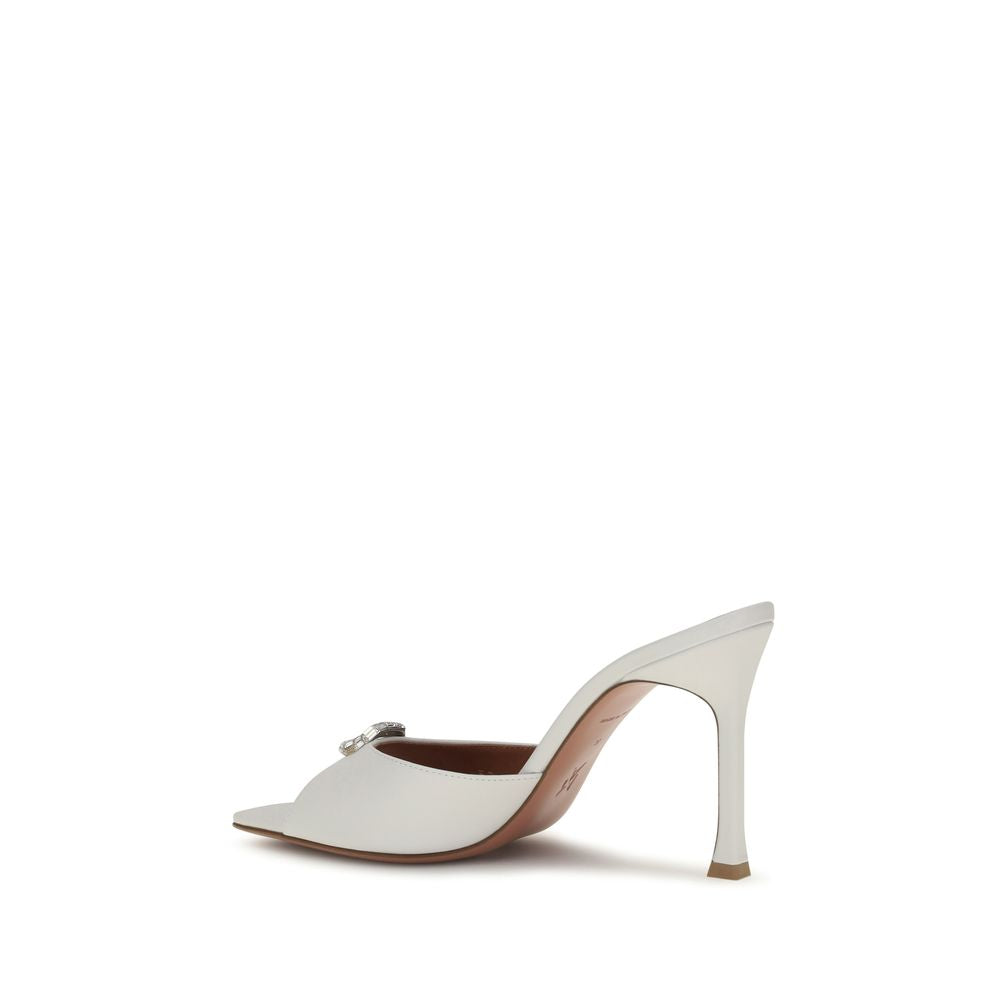 Amina Muaddi White Calf Leather Stiletto Heel Sandals