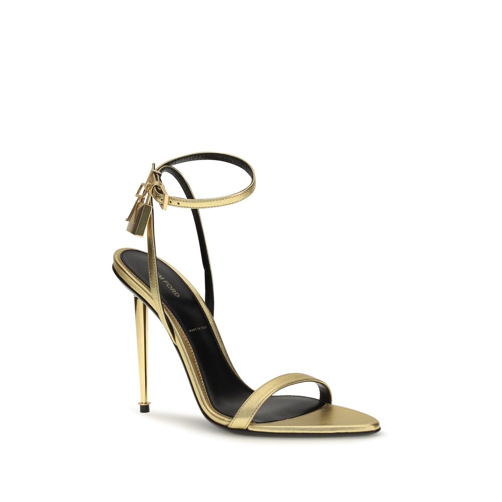 Tom Ford Gold Lambskin Stiletto Heel Sandals