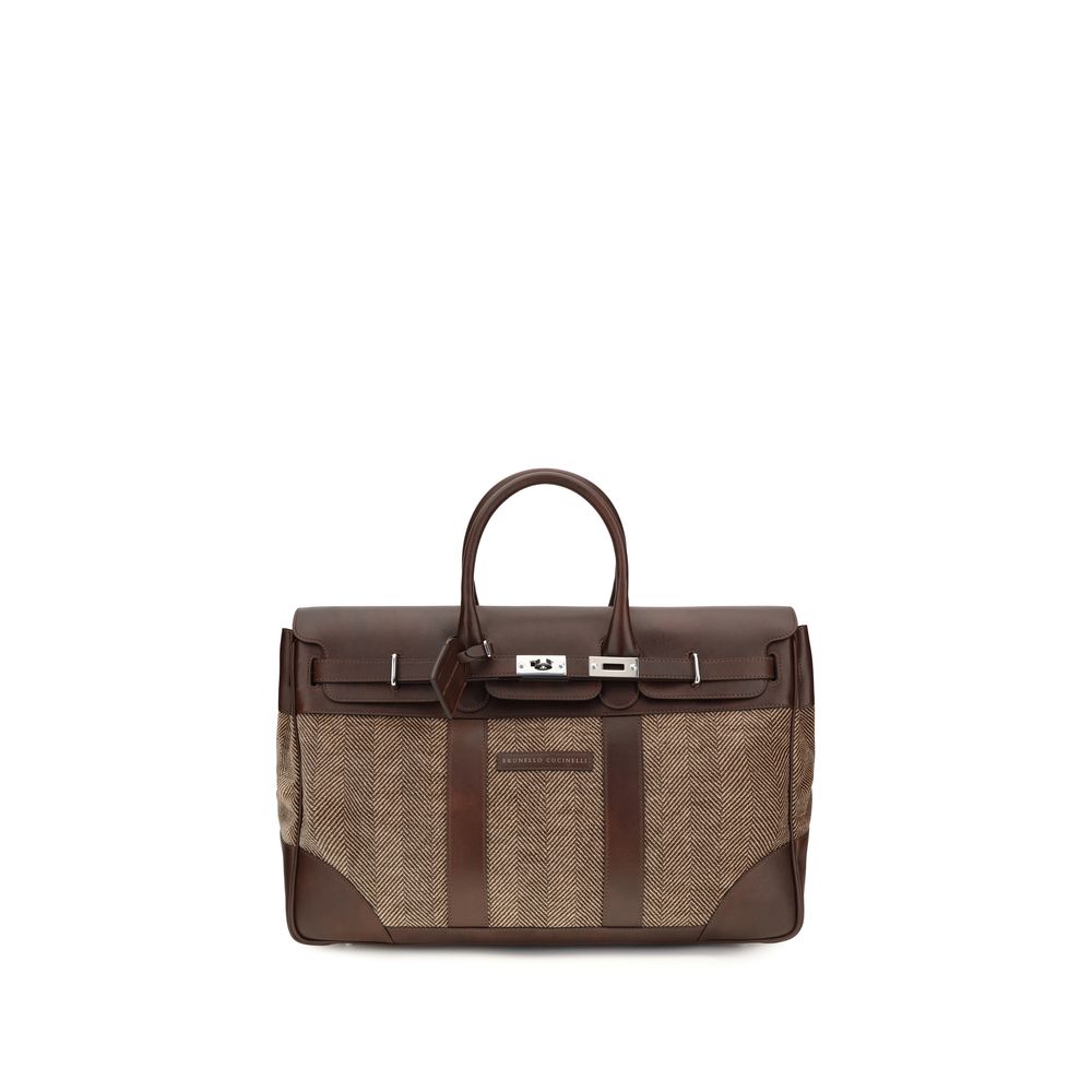 Brunello Cucinelli Brown Calf Leather Travel Bag