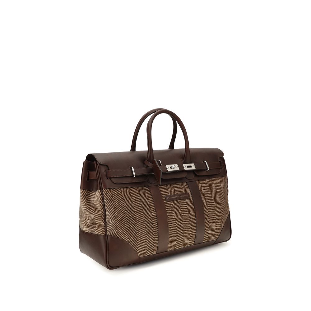 Brunello Cucinelli Brown Calf Leather Travel Bag