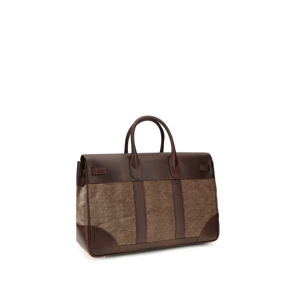 Brunello Cucinelli Brown Calf Leather Travel Bag