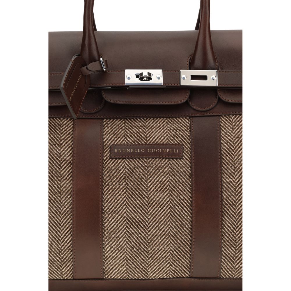 Brunello Cucinelli Brown Calf Leather Travel Bag