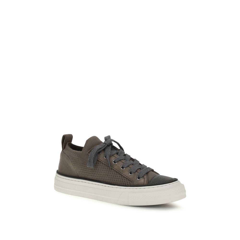 Brunello Cucinelli Brown Cotton Suede Low Top Sneakers