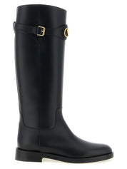 Valentino Garavani Black Calfskin Over The Knee Boots