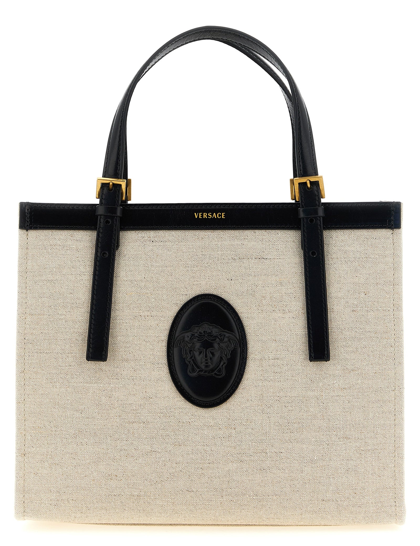 Versace Beige Linen Canvas Tote Bag