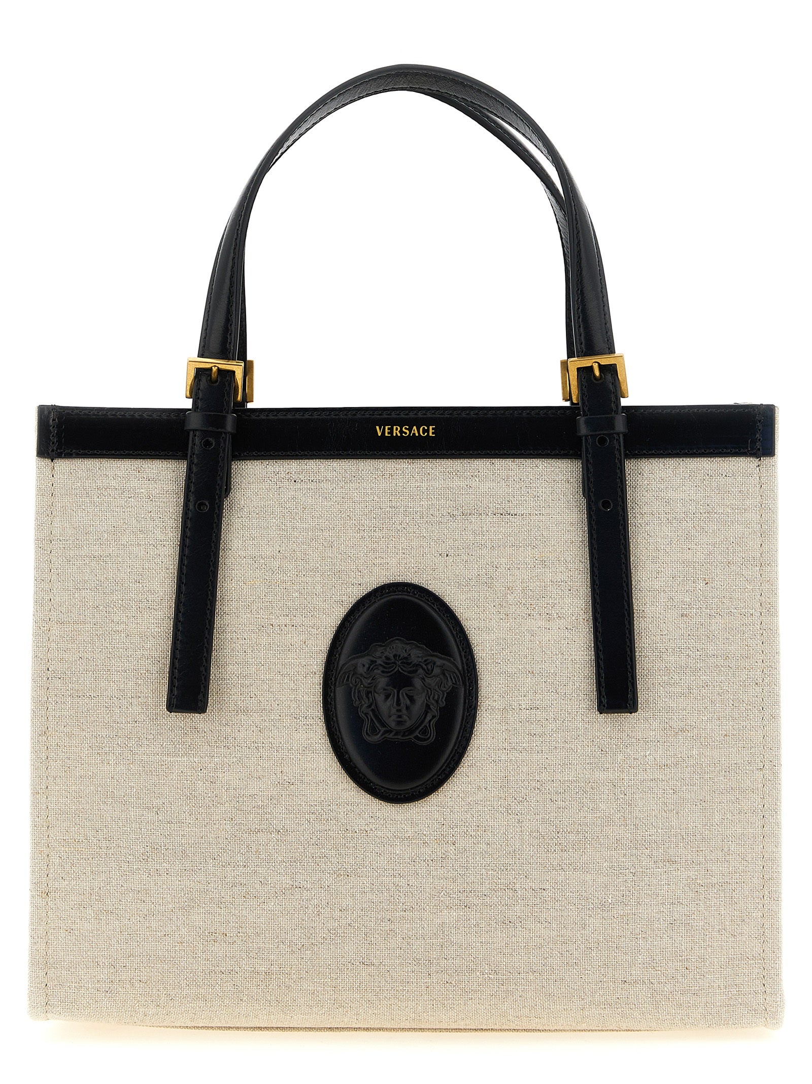 Versace Beige Linen Canvas Tote Bag