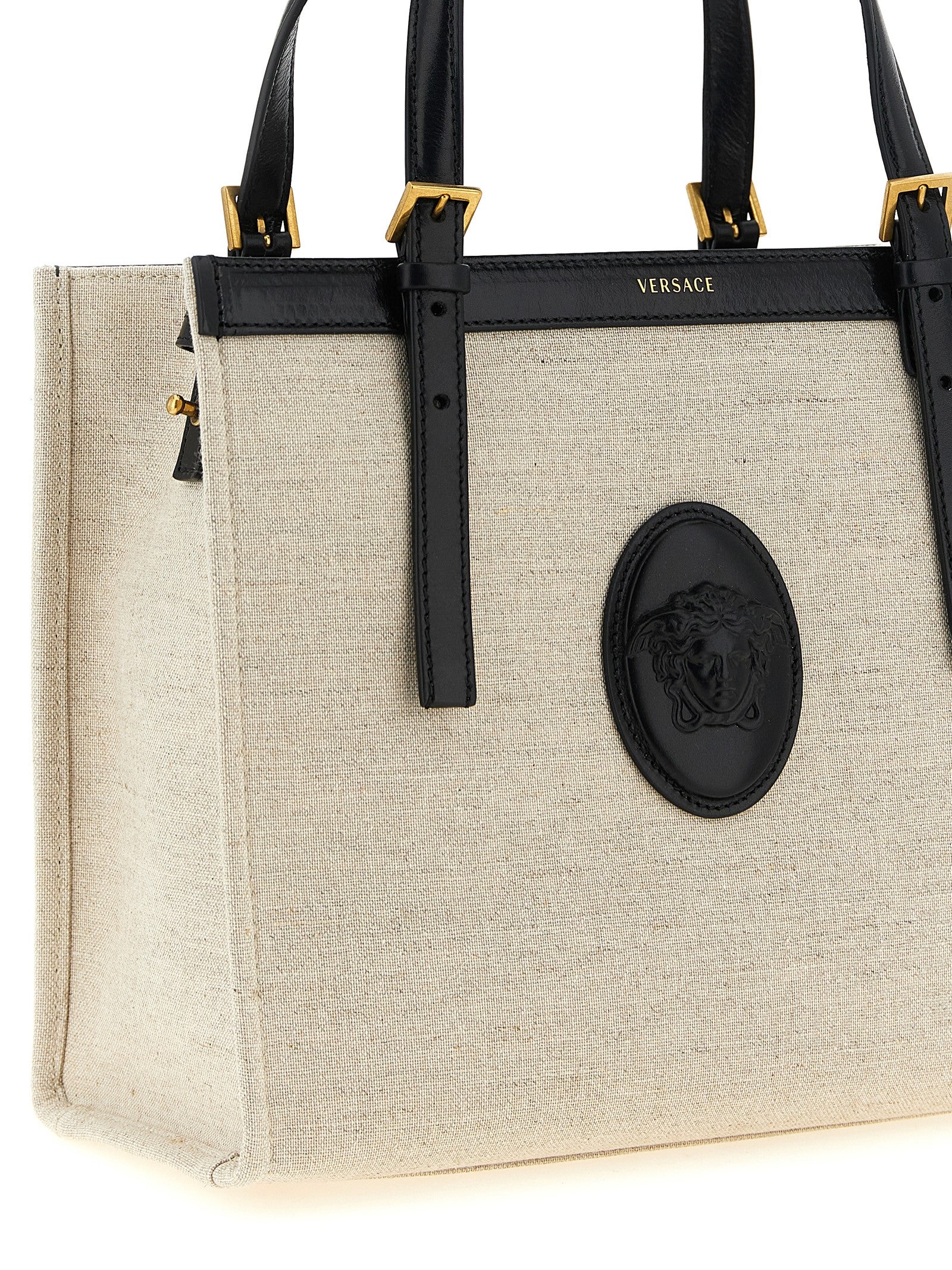 Versace Beige Linen Canvas Tote Bag
