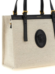 Versace Beige Linen Canvas Tote Bag