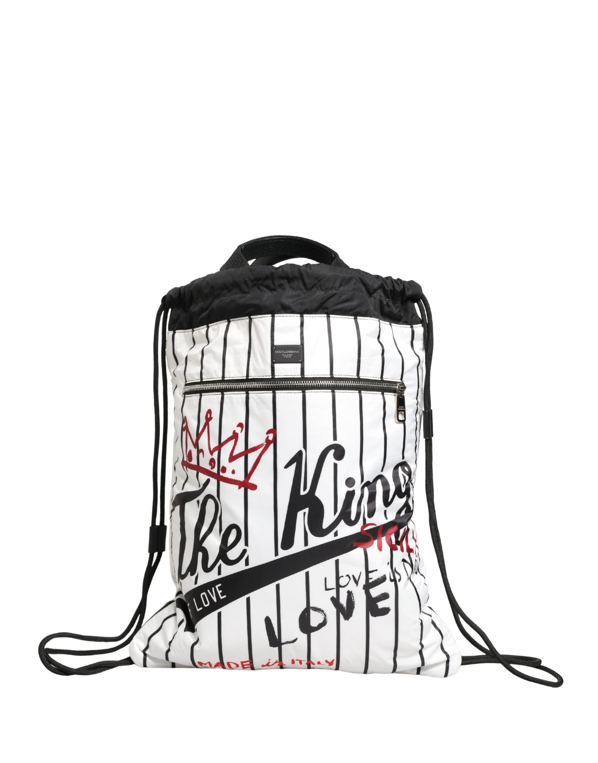 Dolce & Gabbana Black White Polyester Drawstring Backpack