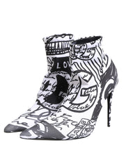 Dolce & Gabbana White Graffiti Ankle Boots