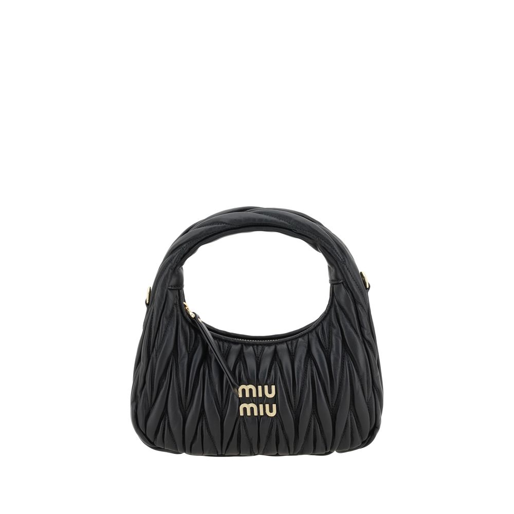 Miu Miu Black Calf Leather Hobo Handbag