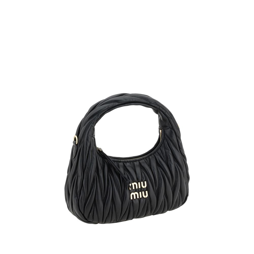 Miu Miu Black Calf Leather Hobo Handbag
