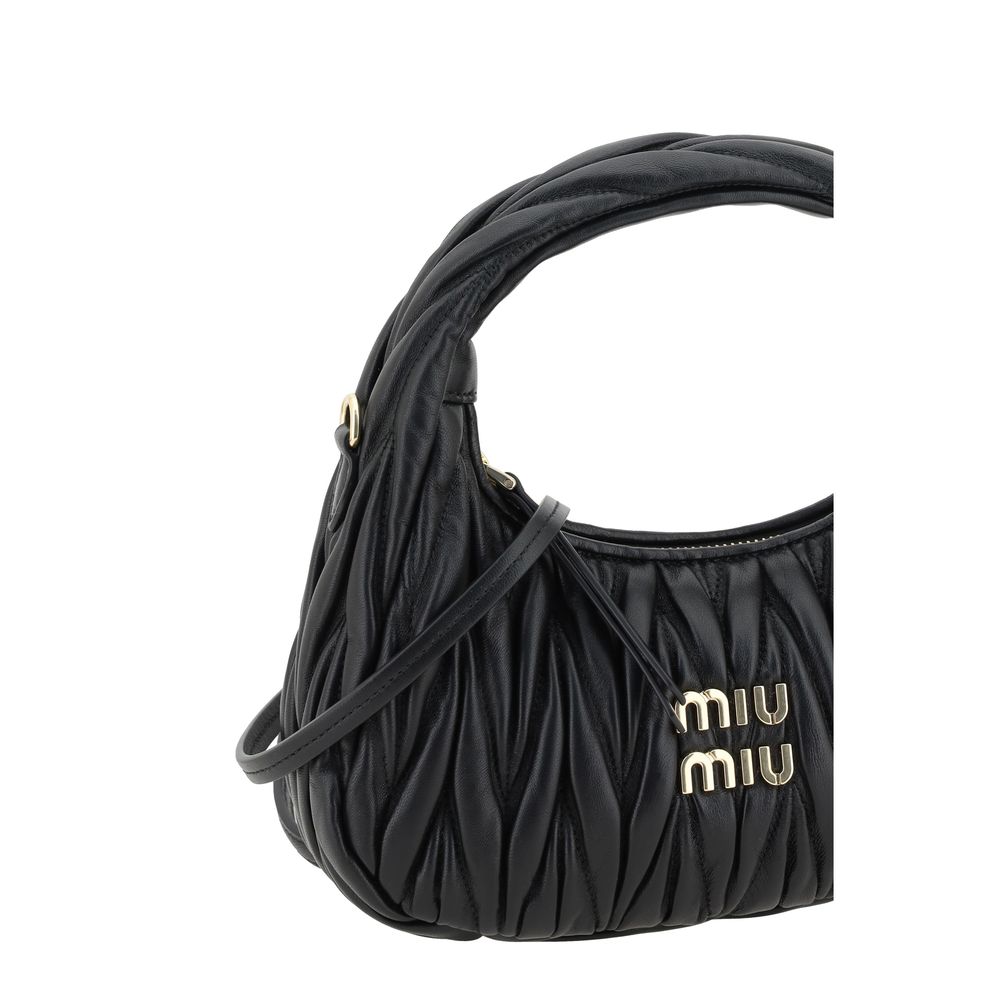 Miu Miu Black Calf Leather Hobo Handbag