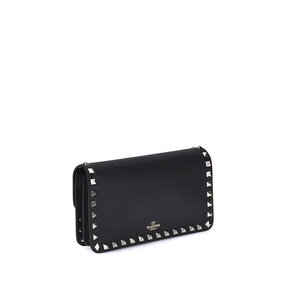 Valentino Garavani Black Calf Leather Wallet with Strap