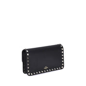 Valentino Garavani Black Calf Leather Wallet with Strap